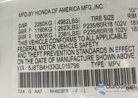 2016 Acura Rdx Acurawatch Plus Package из США, поврежденный, VIN 5J8TB4H33GL016796